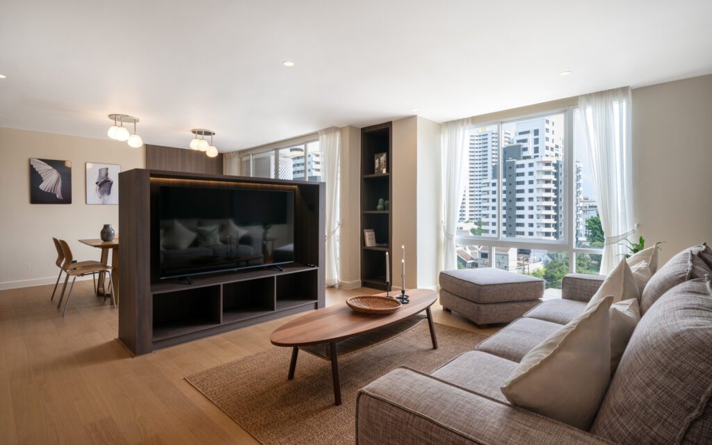 รับ ถ่ายคอนโด รับถ่ายบ้าน ห้องนั่งเล่น wooden cozy