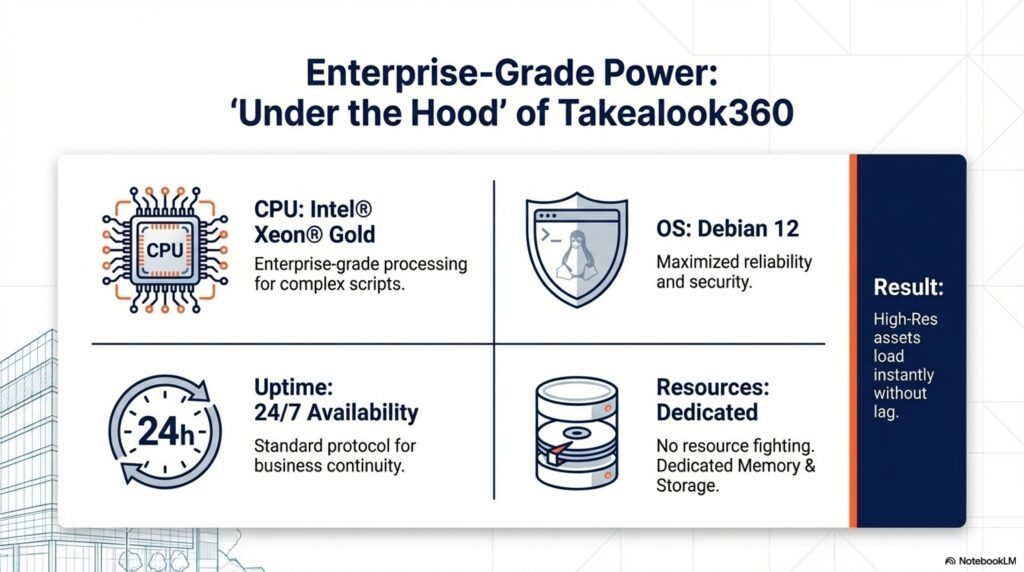 Infographic อธิบายคุณภาพ Virtual Tour Server ของ takealook360
